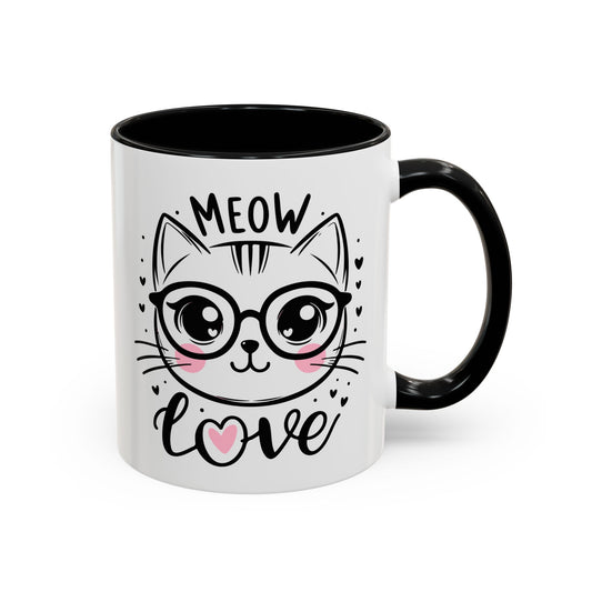 Meow Love - Accent Coffee Mug (11, 15 oz) - Double sided design - 3 colors 🩷🩵🖤