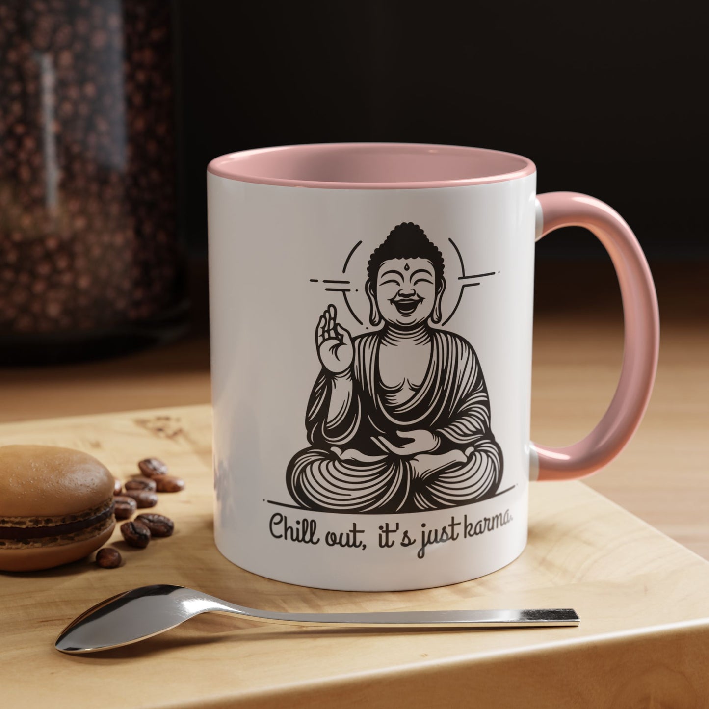 Buddha Chill out, it's just karma - Accent Coffee Mug (11, 15 oz) - Double sided design - 3 colors 🩷🩵🖤