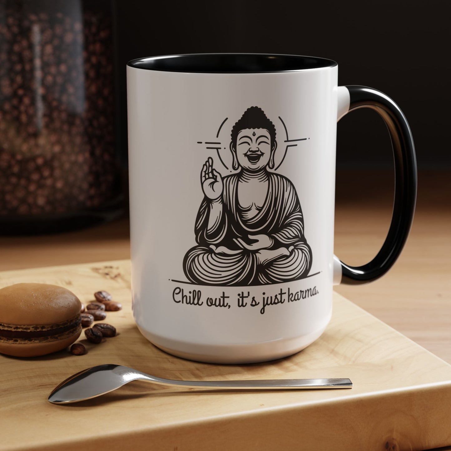 Buddha Chill out, it's just karma - Accent Coffee Mug (11, 15 oz) - Double sided design - 3 colors 🩷🩵🖤