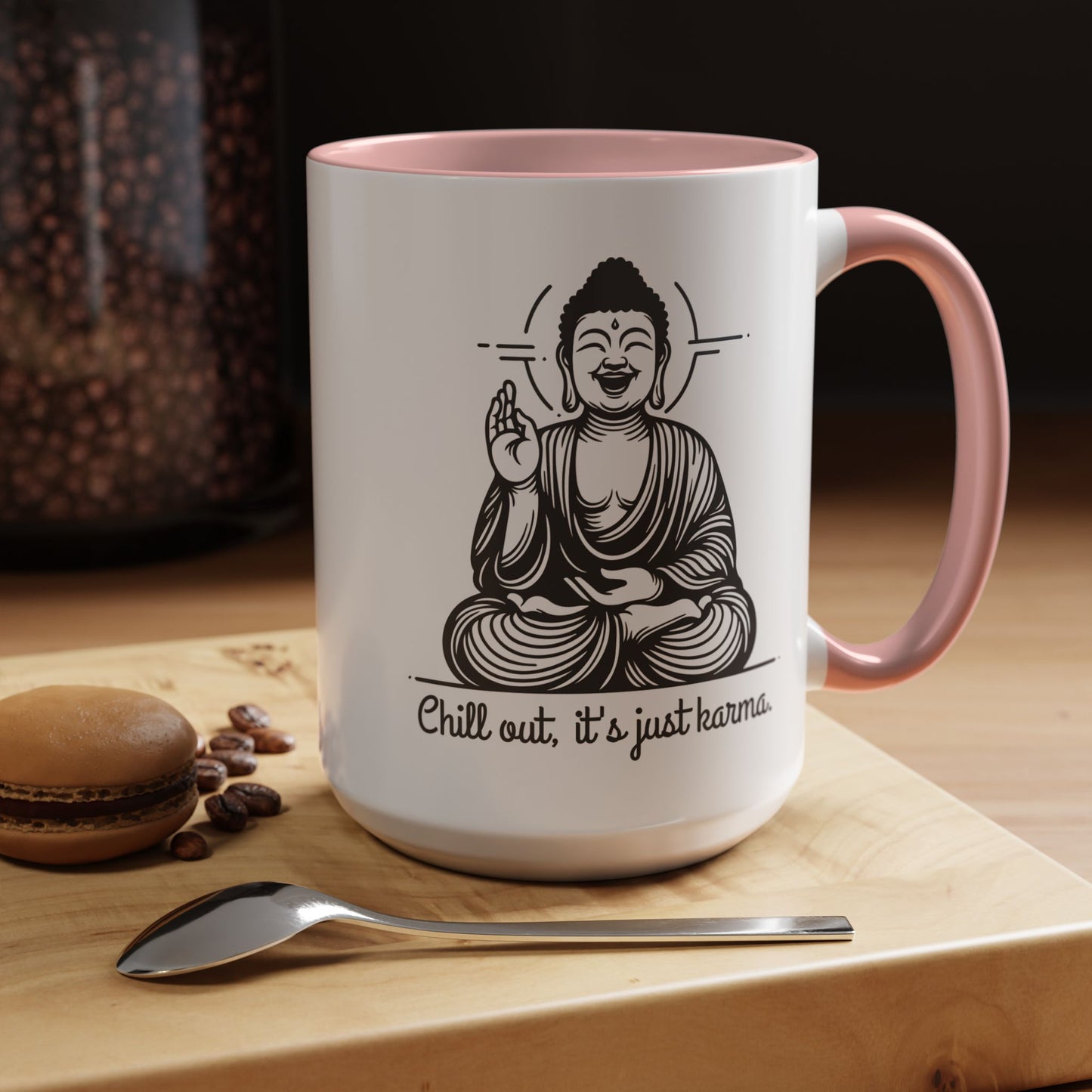 Buddha Chill out, it's just karma - Accent Coffee Mug (11, 15 oz) - Double sided design - 3 colors 🩷🩵🖤